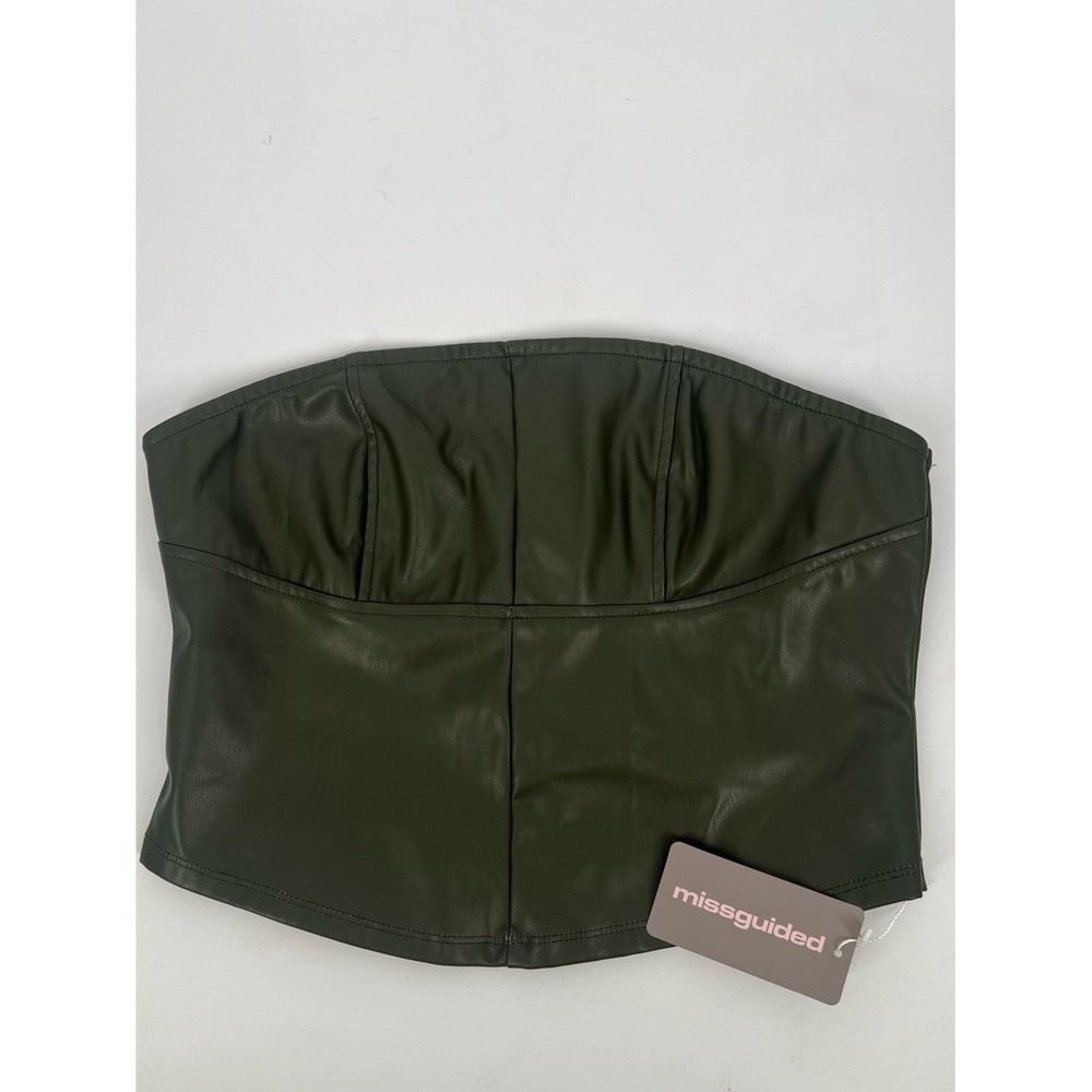 Missguided Olive Strapless Faux Leather Corset Bustier Top Size XL NWT